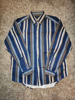 Vintage 90s Y2K Nikoata Striped Cotton Twill Button Down Shirt Size Medium